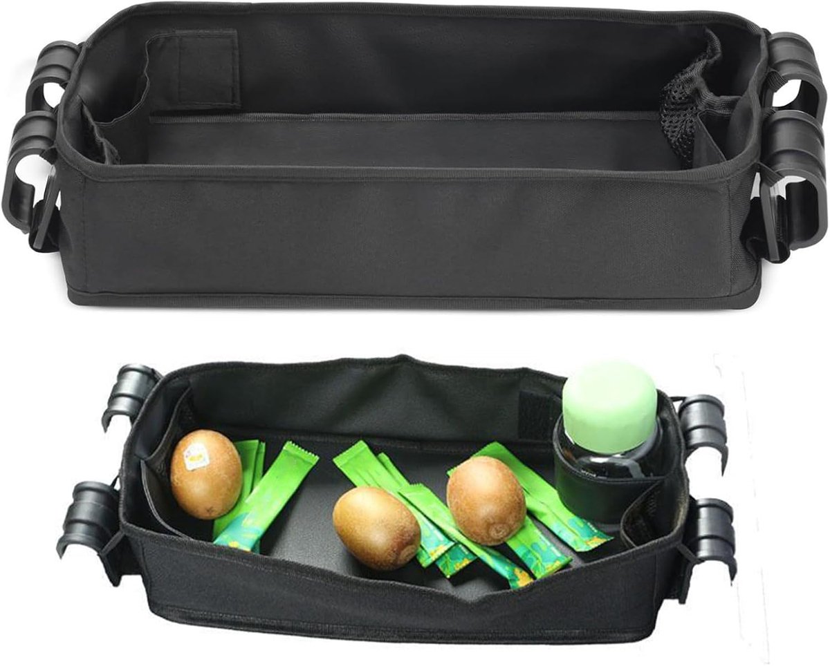 Kinderwagen Snack Tray - Bekerhouder Organizer - Onderweg Genieten - Antislip Quick Release - 50x22x7.5cm - Zwart