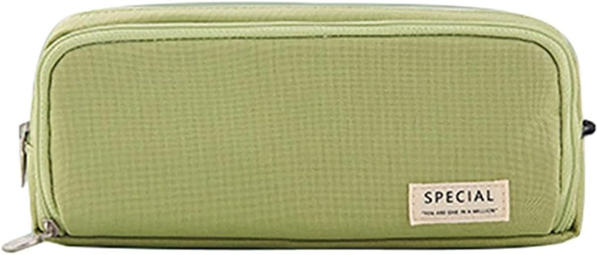 Etui met Grote Capaciteit - Opbergtas Organizer - Schrijfwaren Opbergen - Dubbele Ritssluiting - 21x5x9 cm - Groen