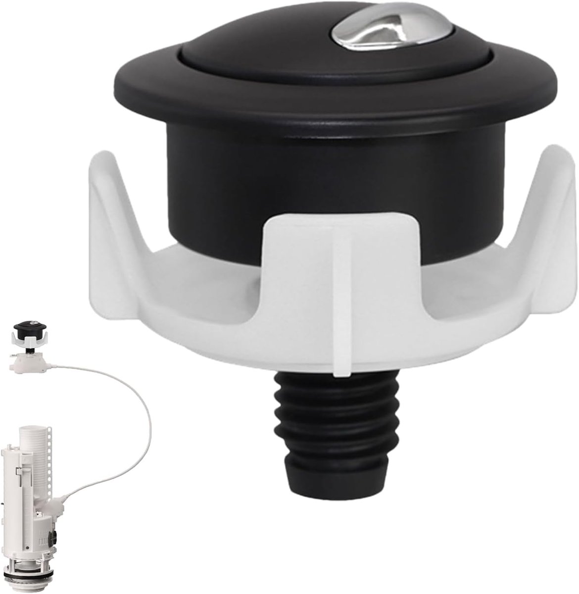 Vervangende Spoelknop - Toiletknop Dubbele Spoeling - Badkamer Onderhoud - Dubbele Bediening - 54 x 37 mm - Zwart en Zilver