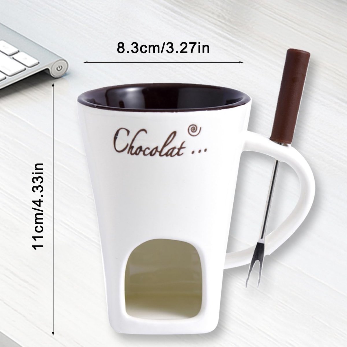 Chocolade Fondue Mok Set - Mini Chocoladefondue met Vorkjes - Chocolade Smeltbeker Zonder Waxinelichtjes - Wit - Cadeau voor Date Night, Verjaardag en Bruiloft — cadeau in Kookcadeaus - foto 3