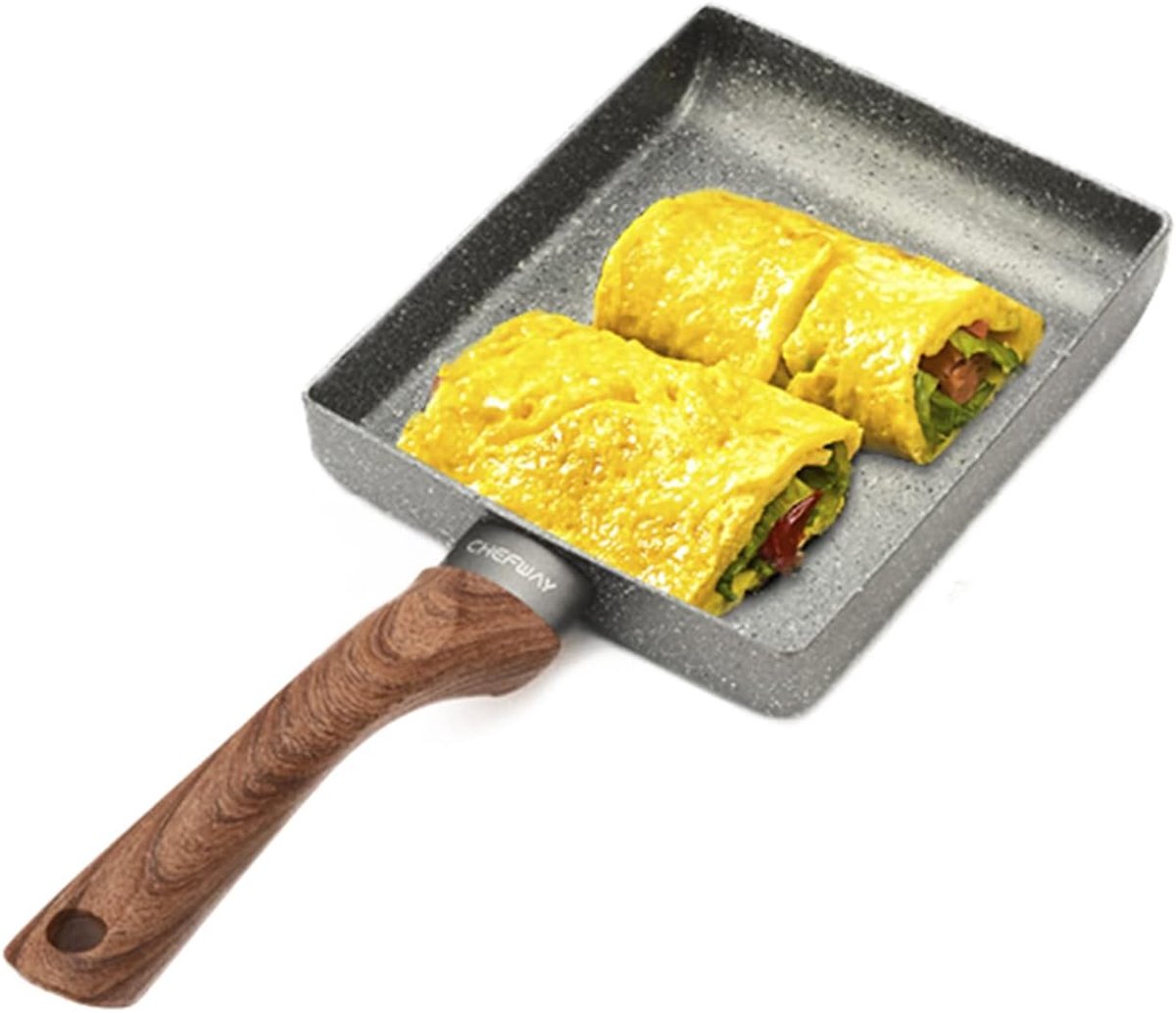 Koekenpan - Omeletpan Yaki pan - Ontbijt Bereiden - Antiaanbaklaag - Klein - Zwart