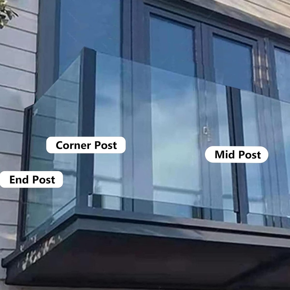 Glazen Balustrade Post - Hek Paal - Terras Veiligheid - Roestvrij Staal - 95cm - Zwart
