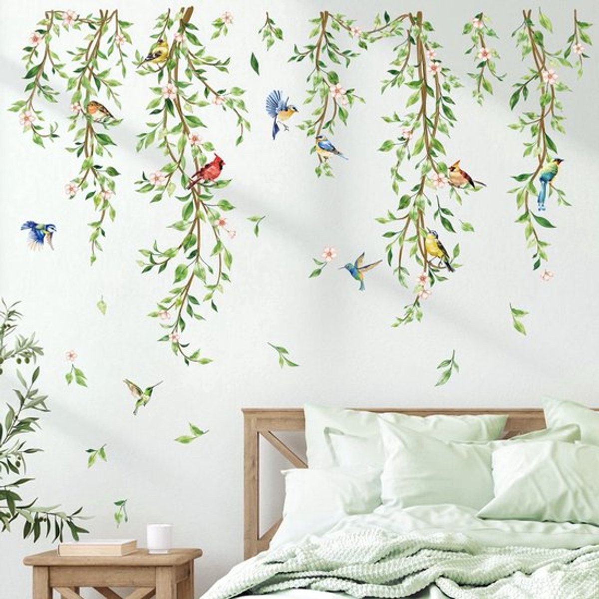 Dailygoody - Hangende Wijnstok Muurstickers - Planten en Vogels - Herbruikbaar en