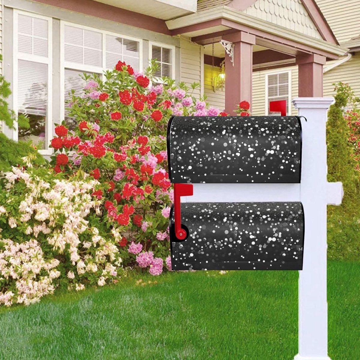 Brievenbus Cover - Post Box Cover Brievenbus Decoratie - Buiten Decoratie - Magnetisch Ontwerp - 21x18 inch - Zwart Wit Glitter