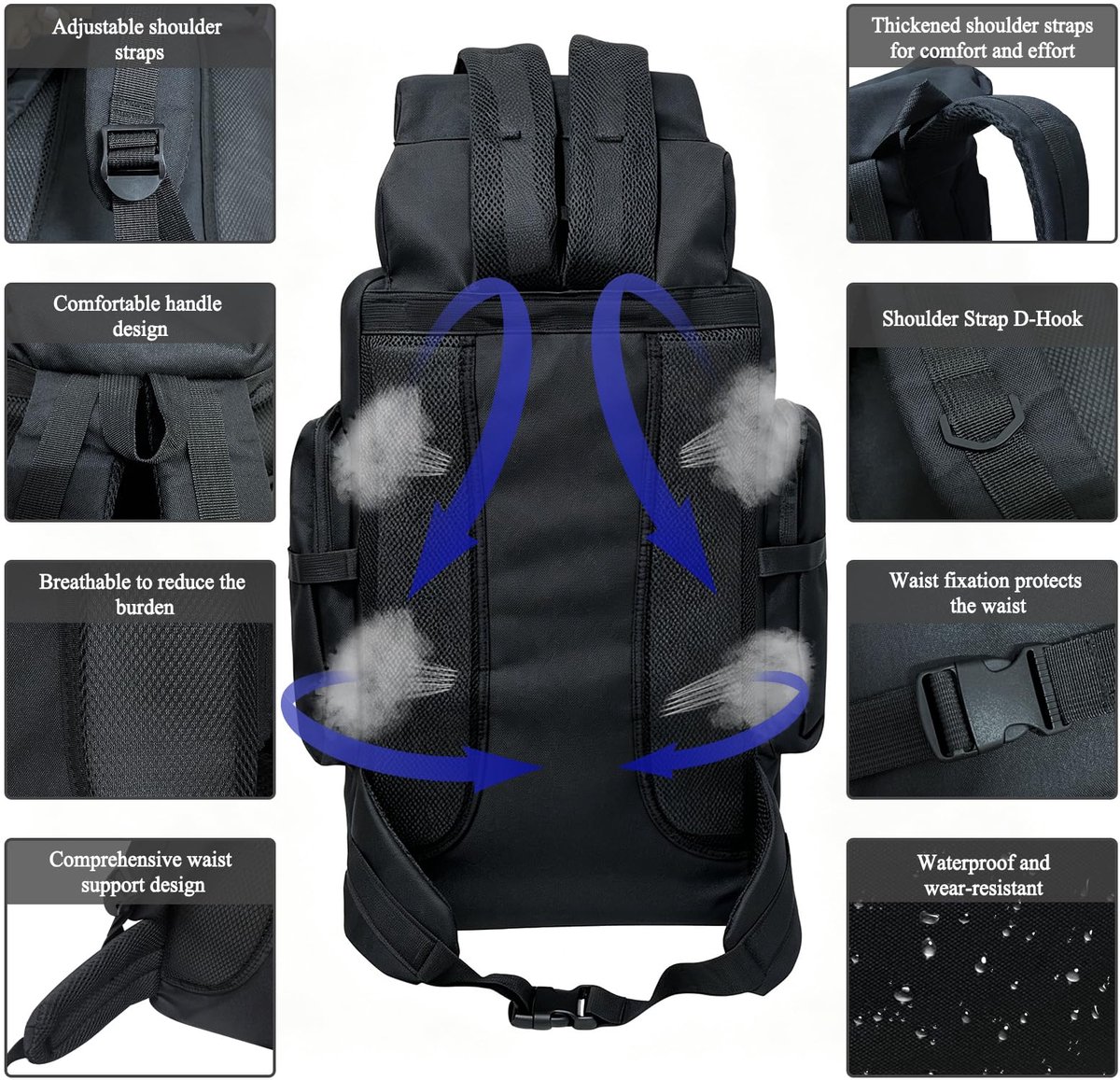 Rugzak 80-100 Liter - Waterdichte Hiking Rugzak - Lichtgewicht Molle Backpack - Voor Dames & Heren - Geschikt voor Kamperen, Wandelen, Trekking & Reizen