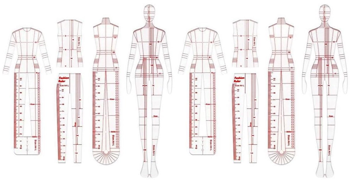 Mode Illustratie Liniaal - Tekensjabloon Kleding - Kledingontwerp Schetsen - Nauwkeurig Menselijk Figuur - 28 x 12 x 2 cm
