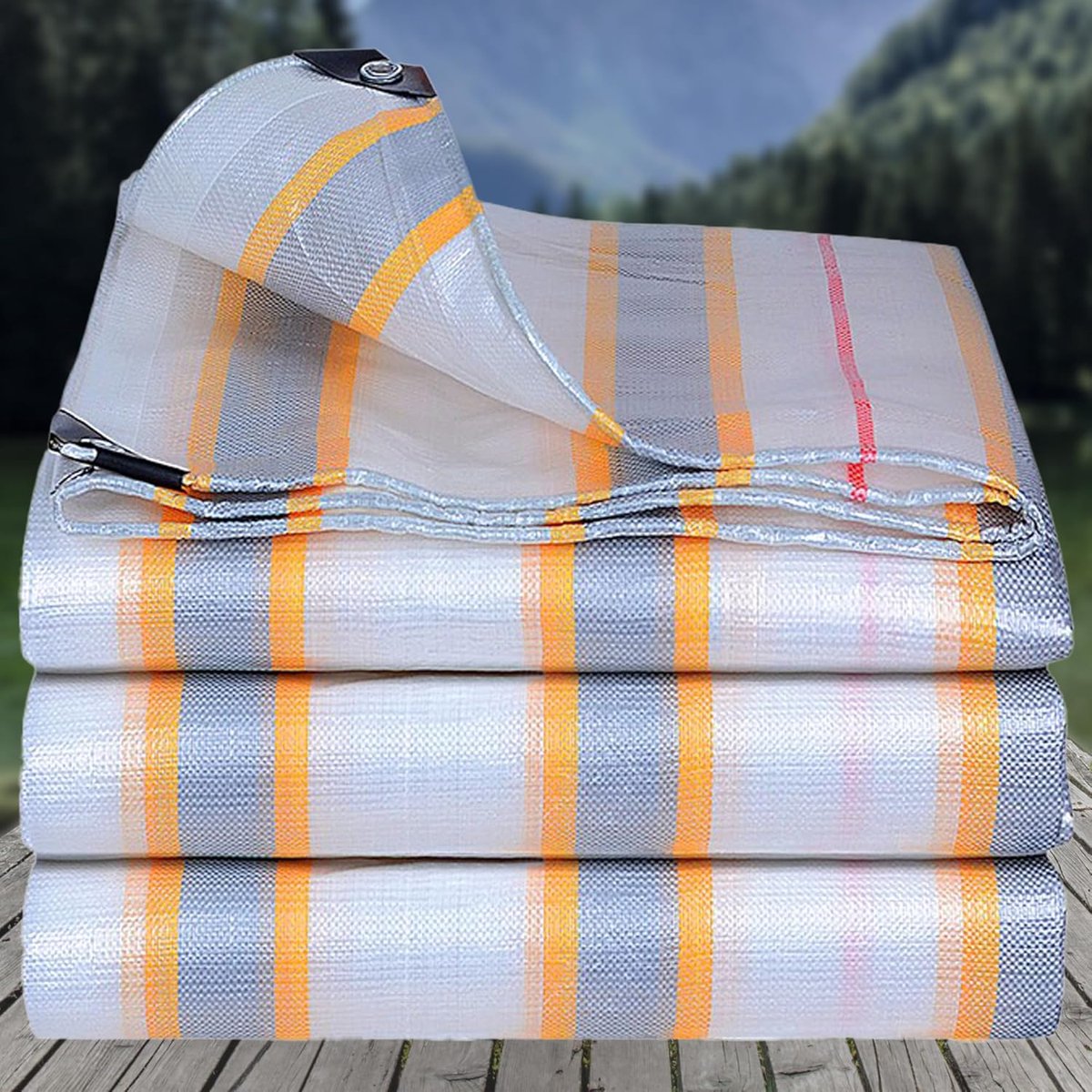 Afdekzeil met ringen - Zeildoek PE-zeil - Spullen beschermen - Scheurbestendig versterkt - 11 x 13 m - Kleur Bars