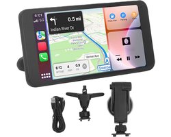 Draagbaar Autoscherm - Carplay Scherm - Veilig Navigeren - Draadloze Connectiviteit - 6.5 Inch - Zwart
