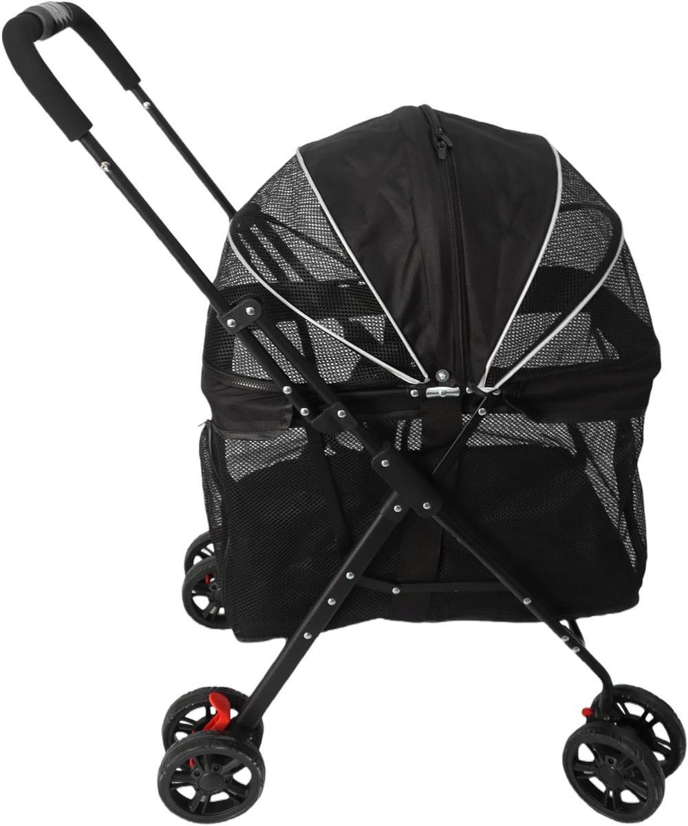 Opvouwbare Huisdierwagen - Hondenkar Kattenbuggy - Comfortabel Reizen - Volledig Ademend Mesh - Ruime Cabine - Zwart