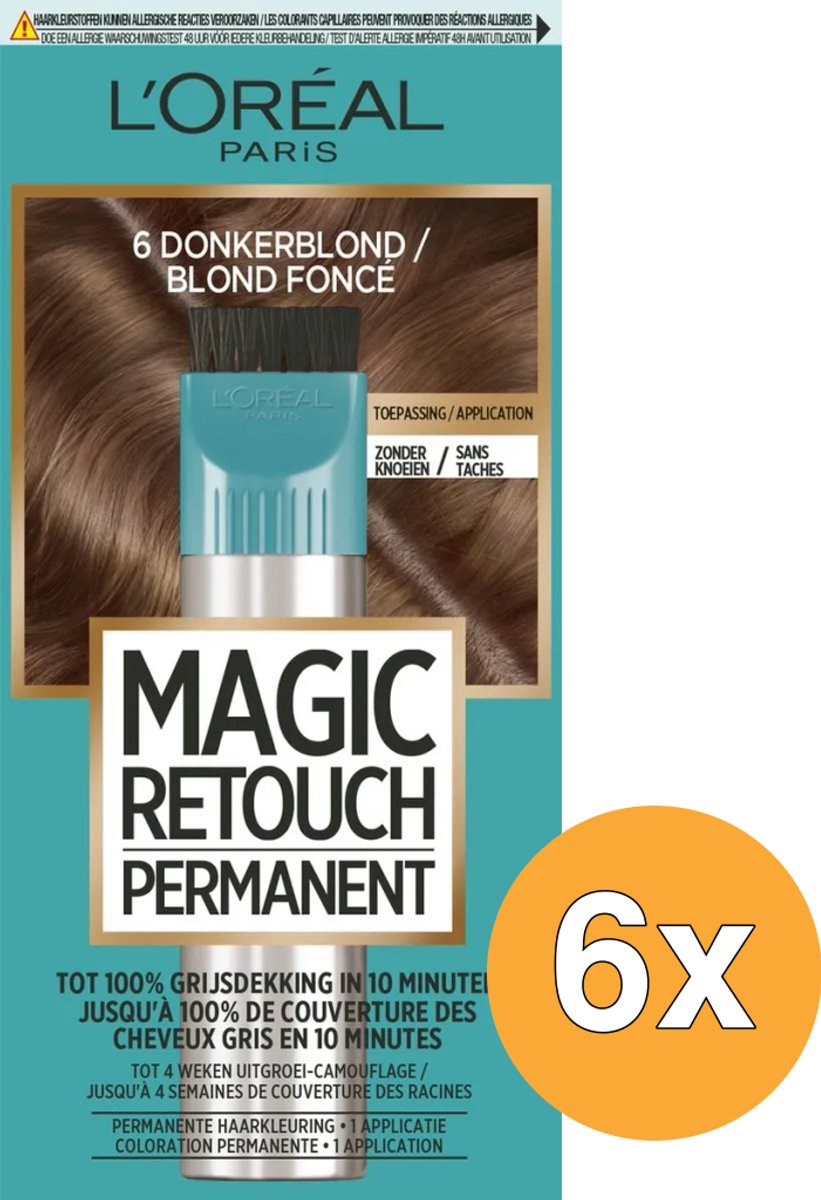 6x L'Oréal Paris Magic Retouch Nr. 6 Donkerblond (45 ml)