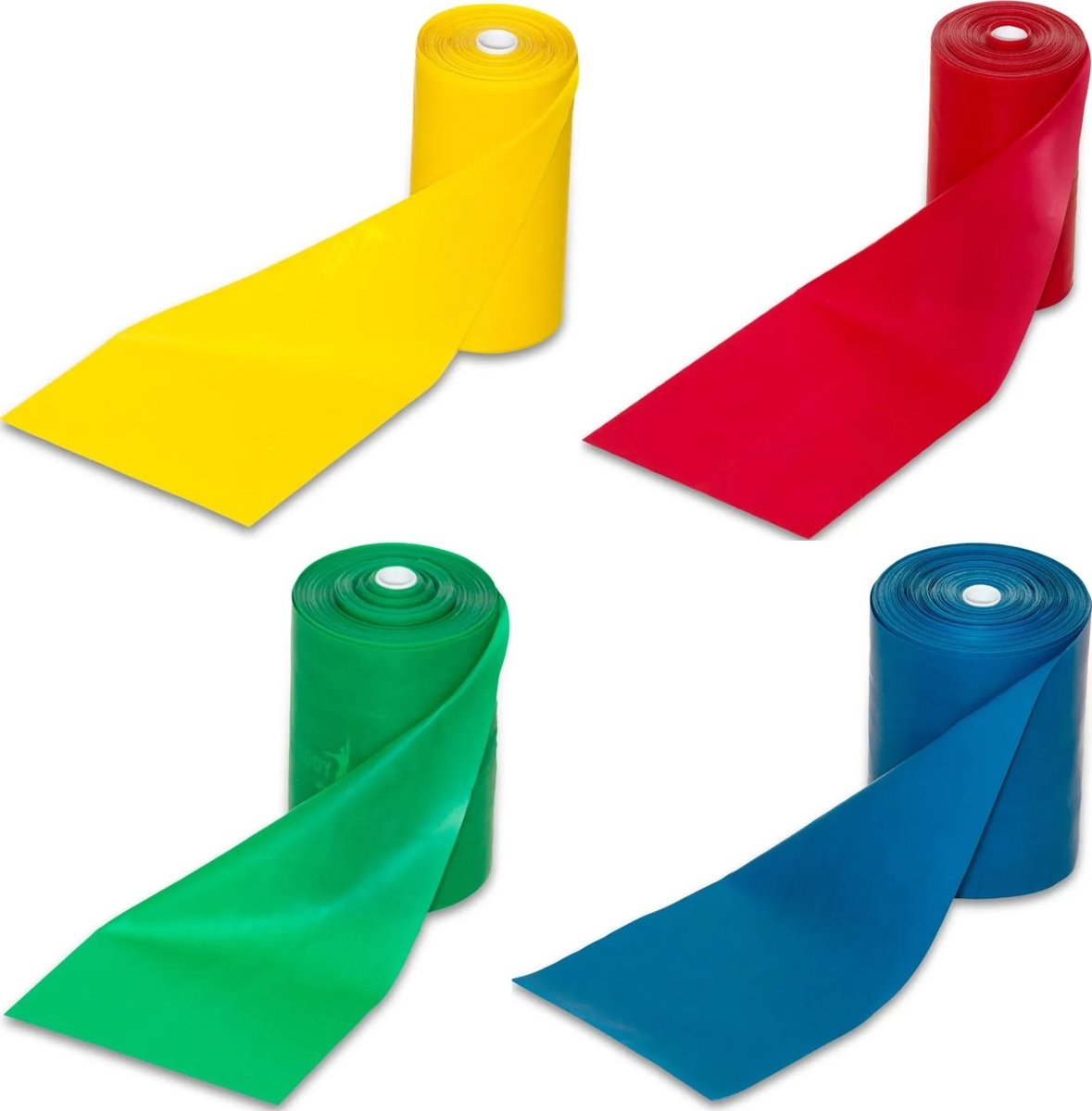 Fitness elastiek 25 meter - Complete set 4 rollen - Body-Band - Weerstandsband - Resistance band - Professionele kwaliteit - Extra grote en voordelige rollen