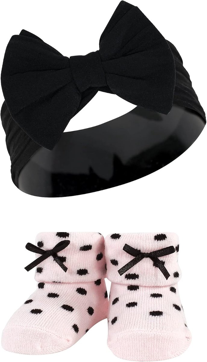 Baby Meisjes Set - Hoofdband Sokken - Cadeau Geven - Compleet Accessoire Pakket - One Size - Roze Zwart — afbeelding 4