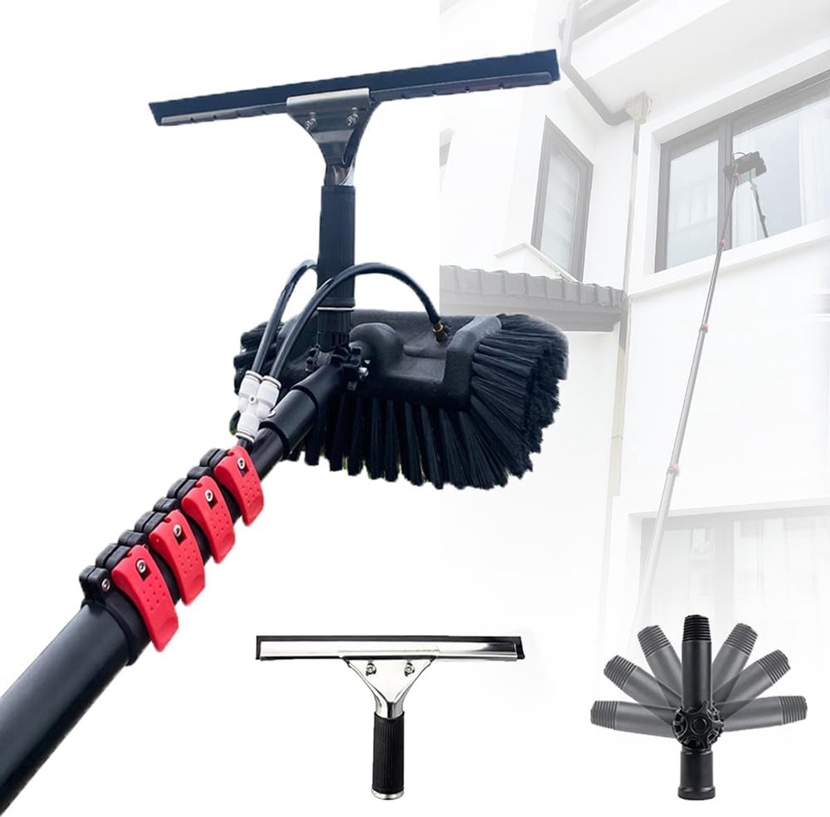 Reinigingstool Raamwissers - Telescopische steel - Hoge ramen wassen - 180° draaibare kop - 7.2 meter - Meerkleurig