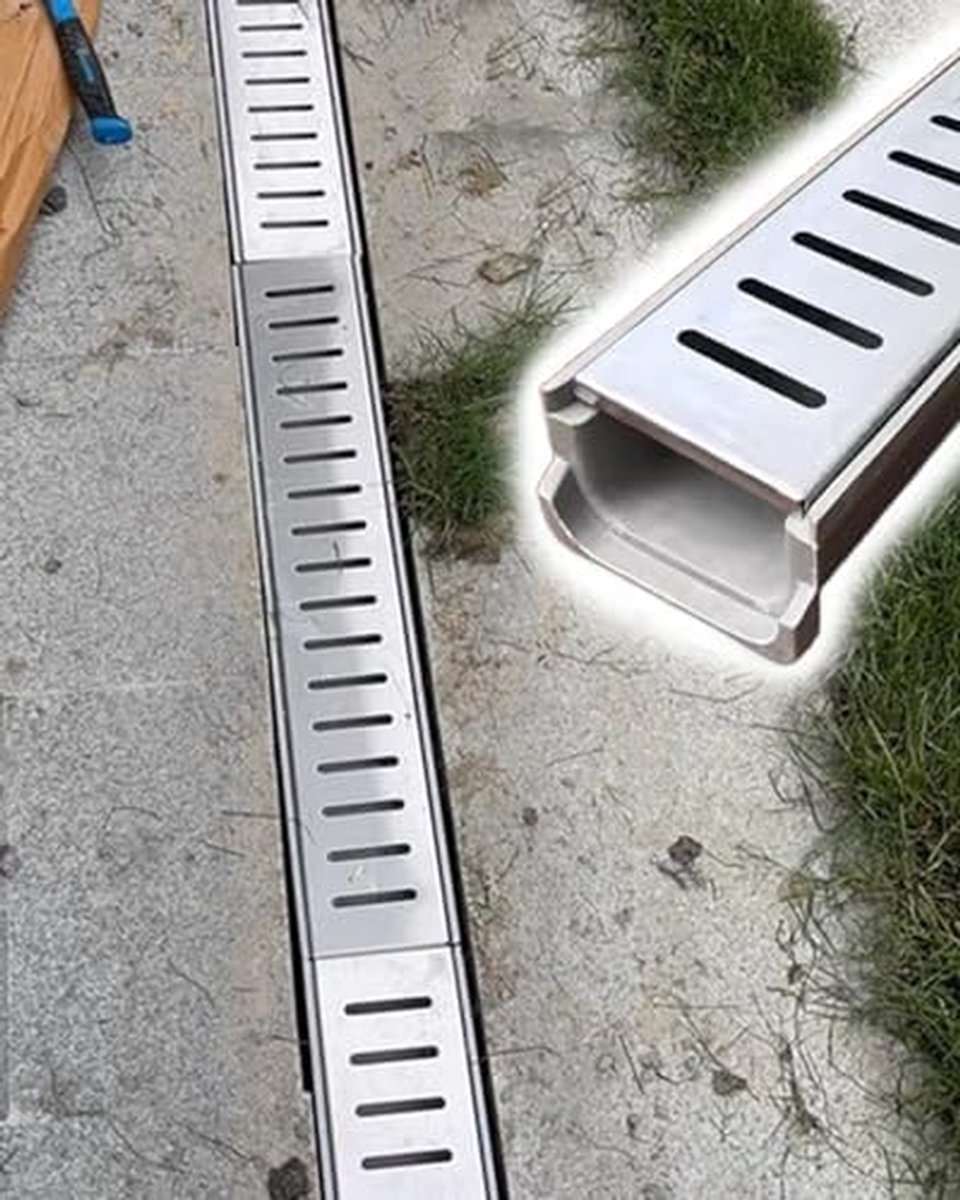 Afvoerkanaal RVS - Drainage rooster - Efficiënte drainage - Hoge belastbaarheid - 60x10 cm - Zilver