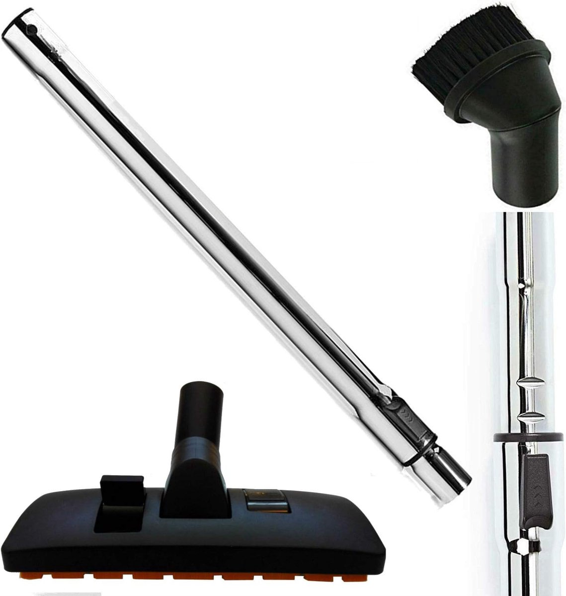 Stofzuiger Mondstuk Set - Combinatieborstel Zuigbuis - Meubels Stofzuigen - 35mm Aansluiting - Telescopische Buis - Zilver