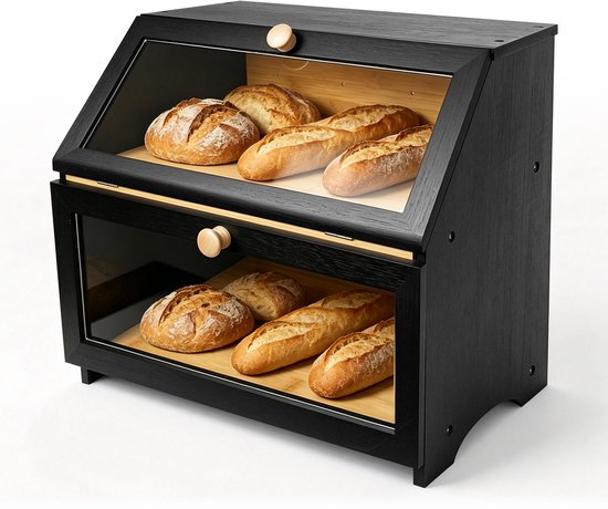 Boîte à pain en bambou à 2 niveaux avec couvercle, boîte de rangement de cuisine à 2 niveaux, récipient alimentaire résistant à l'humidité en bambou naturel