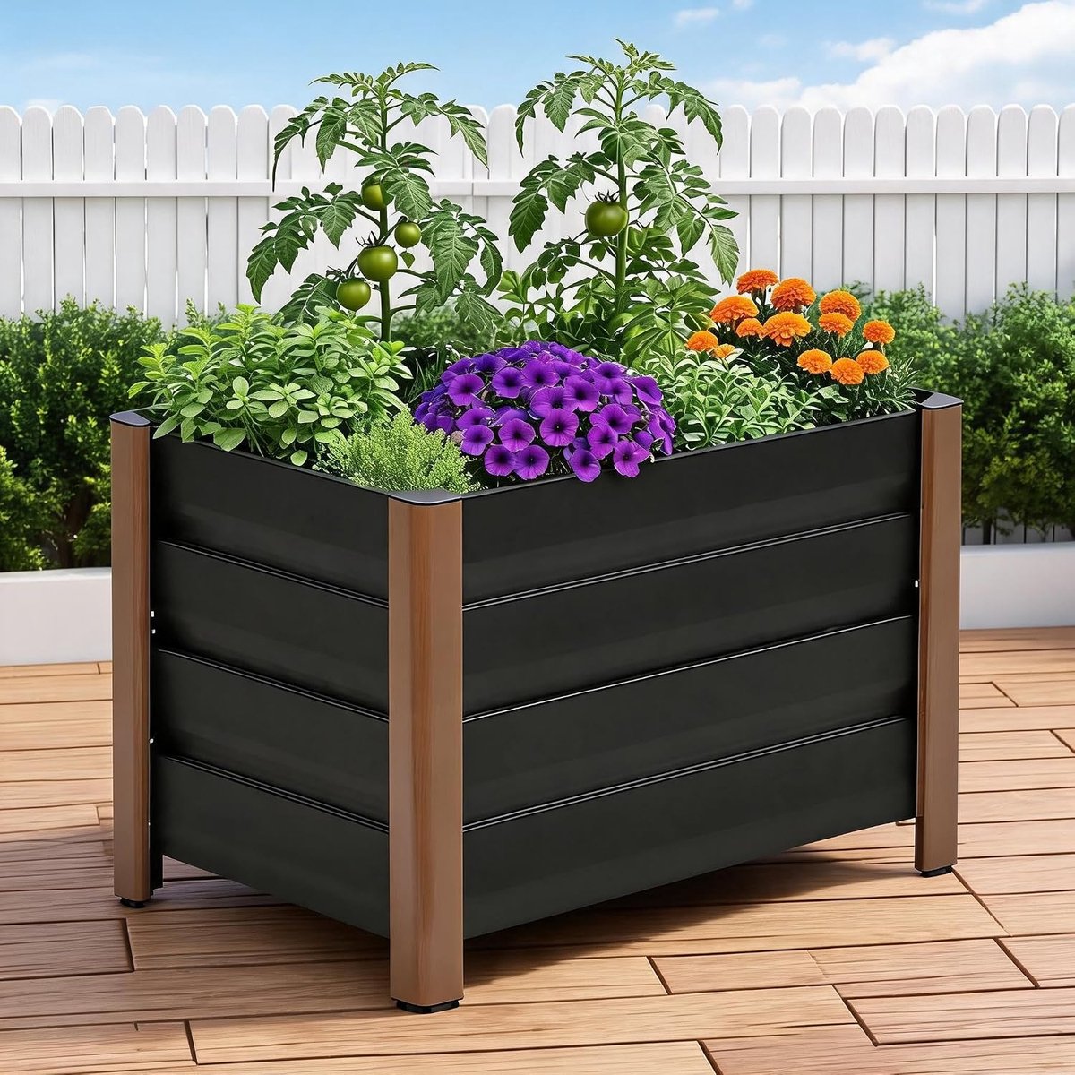 Metalen Kweektafel op Poten - Verhoogde Moestuinbak met Opbergrek - Compacte Plantenbak voor Balkon, Terras & Tuin - Gepoedercoat Staal - Antraciet - 60 x 40 x 45 cm