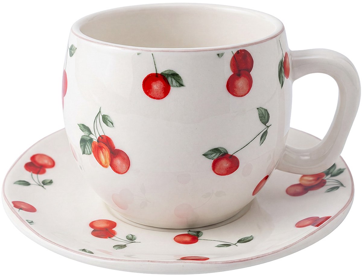 Clayre & Eef Kop en Schotel Wit Keramiek