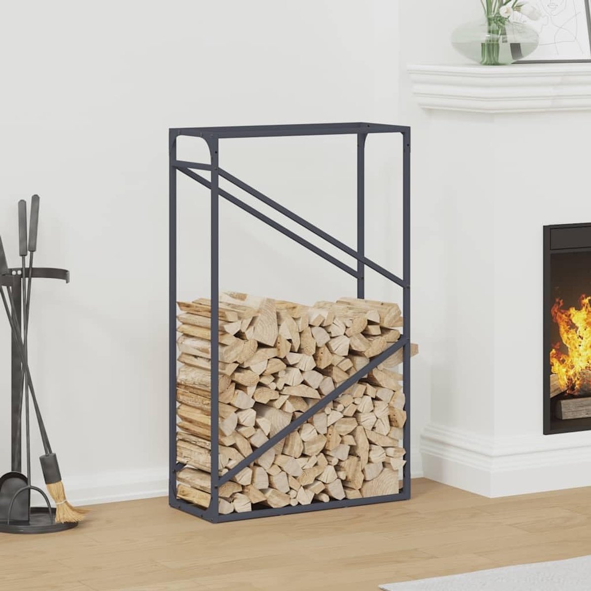 Houten Rek - Brandhout Opslag - Haardhout Organiseren - Extra Drogen - 60 x 25 x 100 cm - Antraciet