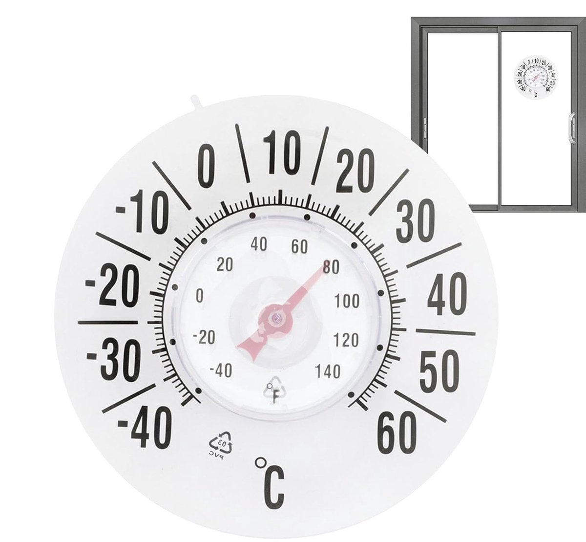 Buitenthermometer - Klimaatmonitor - Temperatuur Bewaken - Zuignap Bevestiging - 180 mm Diameter - Meerkleurig