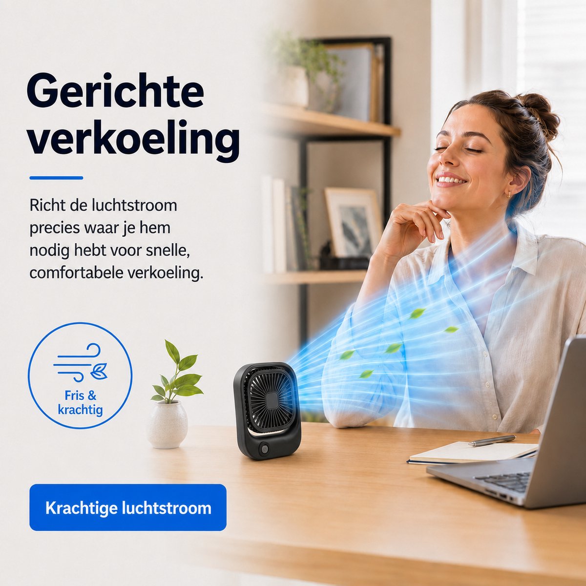 Draagbare Bureauventilator - Kleine USB-C Ventilator - Mini Tafel Ventilator 3 Standen - Lichtgewicht Mini Desk Fan - Compacte Kleine Oplaadbare Ventilator - voor Auto, Kantoor & Onderweg - Handventilator Oplaadbaar - Handwaaier - Zwart - Silvergear thumbnail 7