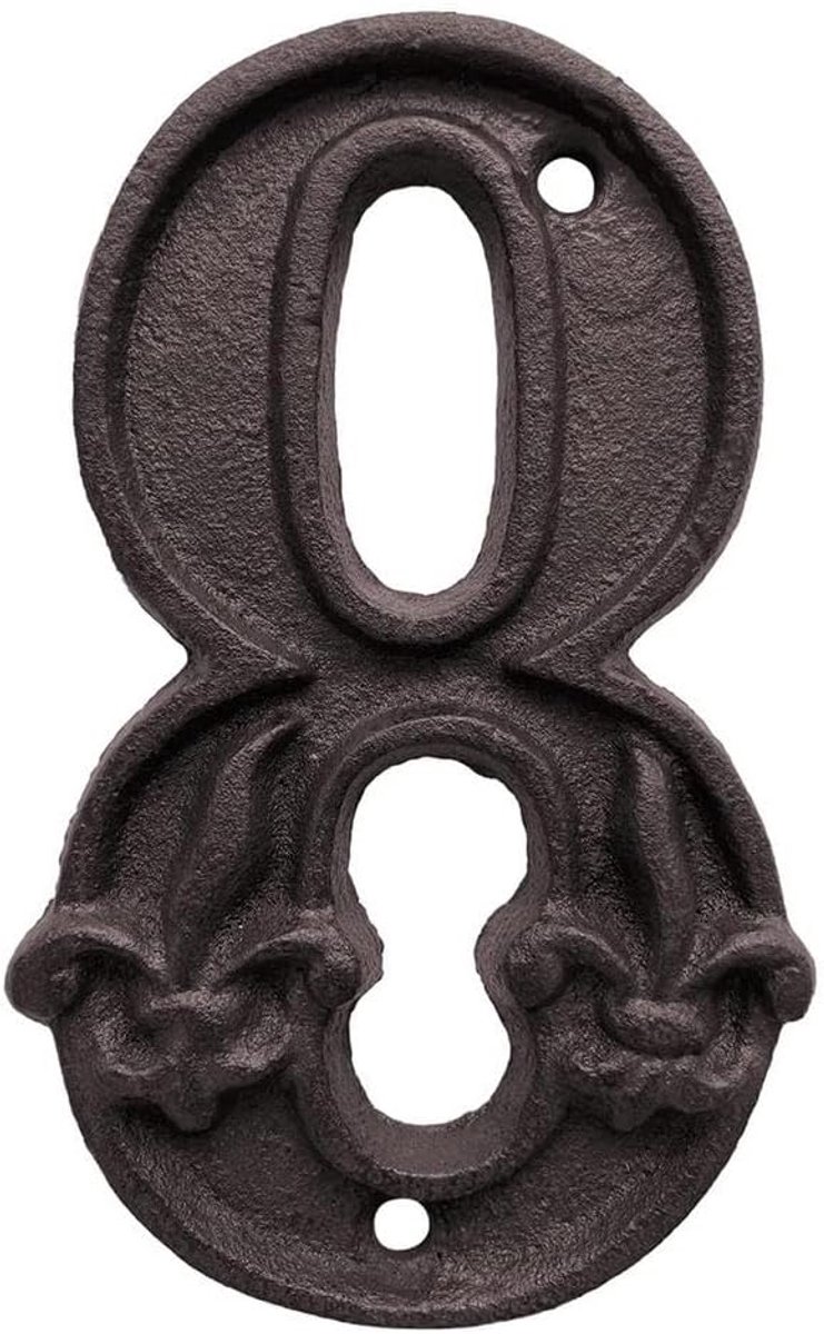 Huisnummer - Adresbord Metaal - Huis Identificatie - Gietijzer Design - 300 Gram - Antiek Bruin