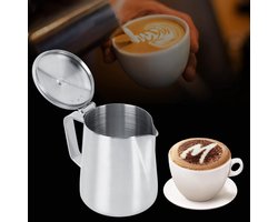 Melkopschuimkruik - Latte kan - Koffie bereiden - Gebogen schenktuit - 350ml - Zilverkleurig