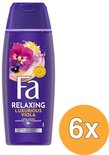 Fa douchecrème met roze viooltjes, met 6x 250ml verpakking.