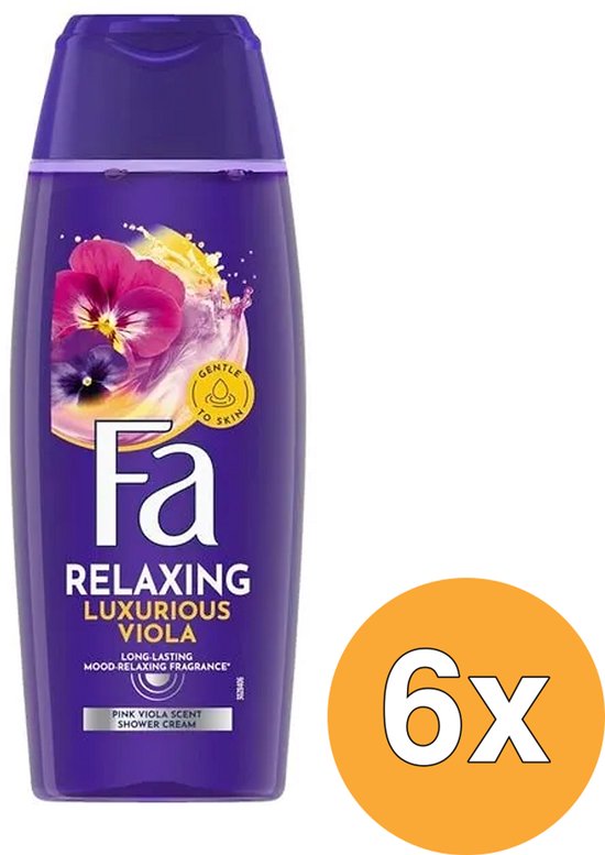 Fa douchecrème met roze viooltjes, met 6x 250ml verpakking.