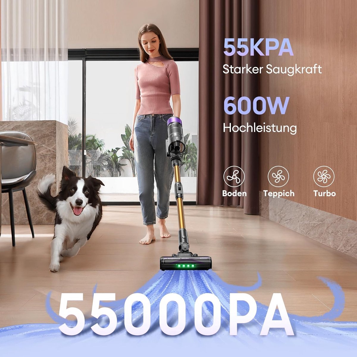 Steelstofzuiger - Draadloze stofzuiger Handstofzuiger - Grondig Schoonmaken - 55 kPa Zuigkracht - 60 min looptijd - Champagne Paars