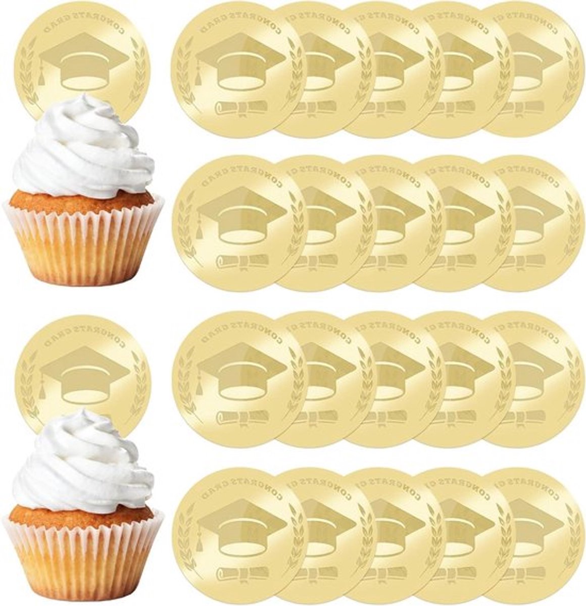 20 Stuks Gouden Cupcake Toppers met - Afstudeerfeest Decoratie