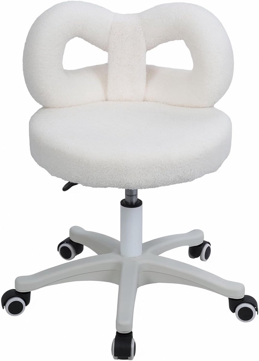 Make-up Stoel - Bureaustoel met wielen - Comfortabel werken - Strikvormige rugleuning - 55-65 cm hoogte - Beige