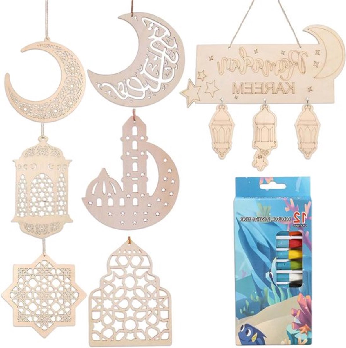 Houten Hanger Ornamenten Set van 7 Stuks voor - Allecto Plus