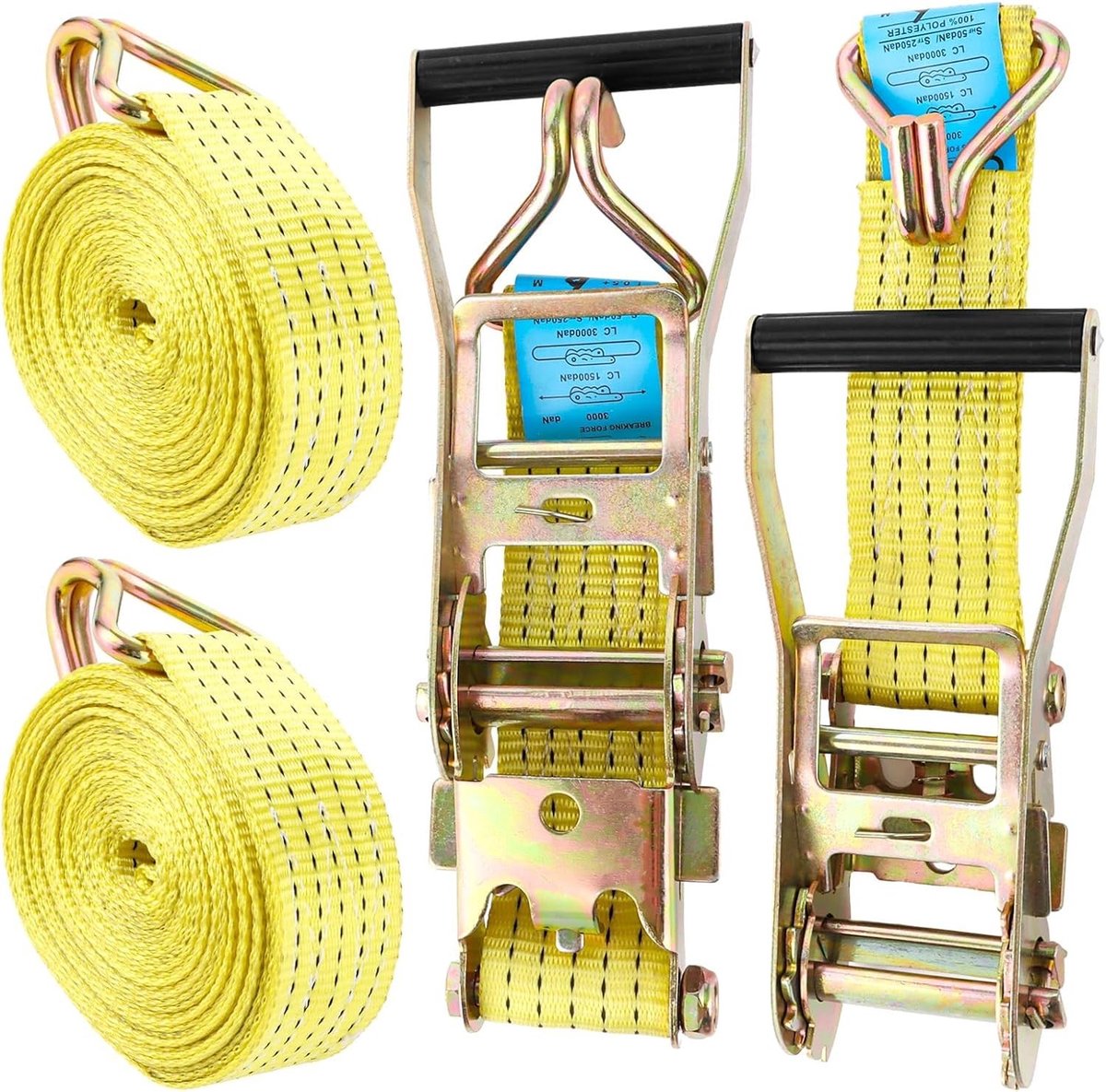 2 Stuks Lashing Strap met Ratchet 5 x 6m Gele Polyester Spanband voor Zware Lasten, Ideaal voor Vrachtwagens, Bouwplaatsen en Transport van Goederen