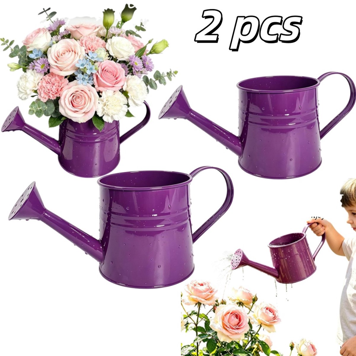 1 stuk - Retro metalen gieter - Grote inhoud van 1 liter - Gieter voor de tuin - Groene plantensproeier - 6*5,5*5 cm - Voor het besproeien en verzorgen van bloemen en planten binnen en buiten - Donkerpaars