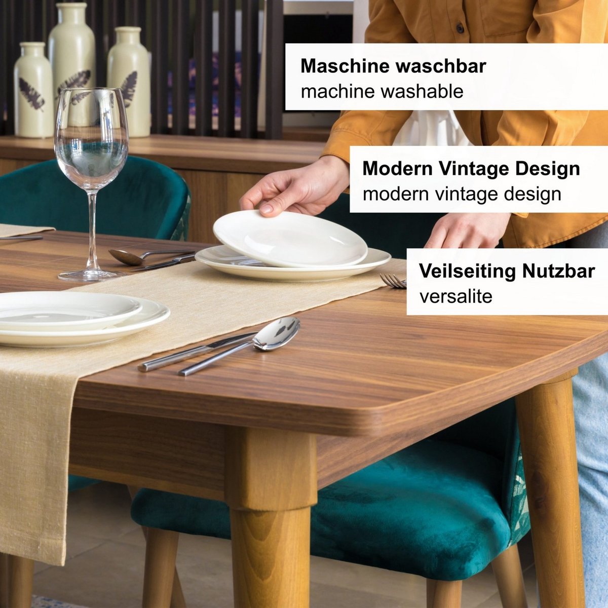 Tafelloper 40 x 160 cm - Tablerunner met linnenlook - Tafelloper voor tafeldecoratie - Waterafstotende polyester tafelloper, voor keuken, tuinfeest, bruiloft, feesten en kerstmis, Beige