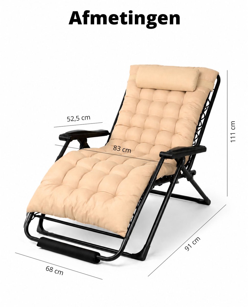 FlinQ 2x XL Relax Tuinstoelen Cloud Comfort Deluxe - Verstelbare Zero Gravity Relaxstoel - Extra breed - Extra dikke kussens - Hoofdkussen & Bekerhouder/Tafeltje - Ligstoel - Tuinmeubelen - Ideale Campingstoel - Ook voor Tuin of Balkon thumbnail 4