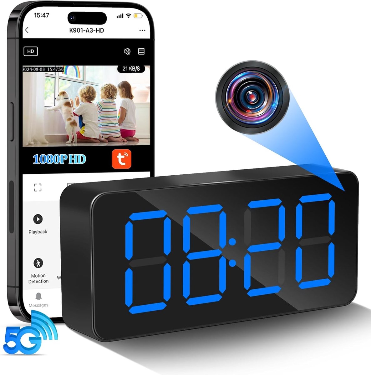 Spy Camera Klok - Verborgen Camera Mini Camera - Thuisbeveiliging - 1080p HD Nachtzicht