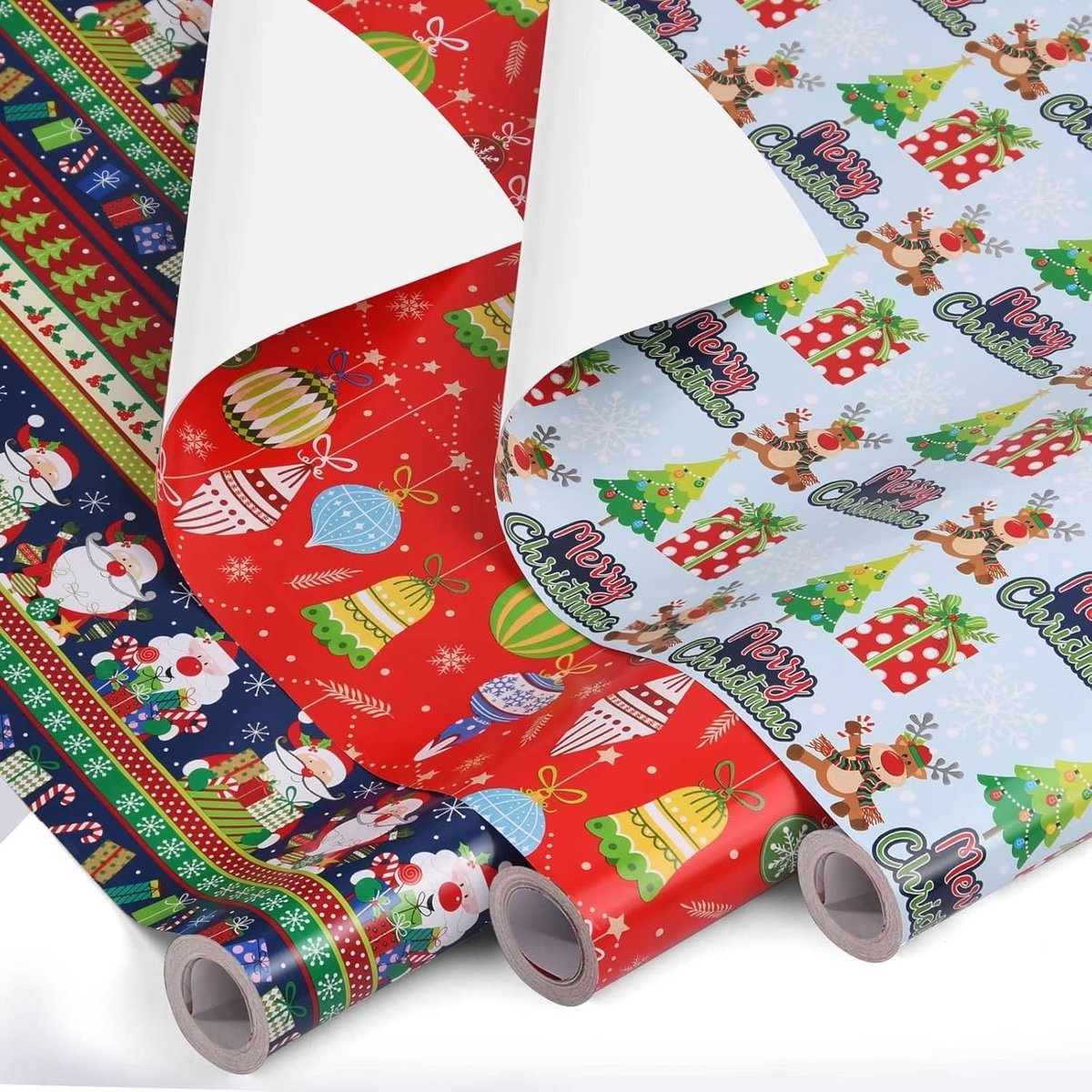 3 Rollen Kerstcadeaupapier, 43cm x 10m, Duurzaam Recyclebaar, Perfect voor Verpakkingen, Feestdagen, Verjaardagen en Decoraties