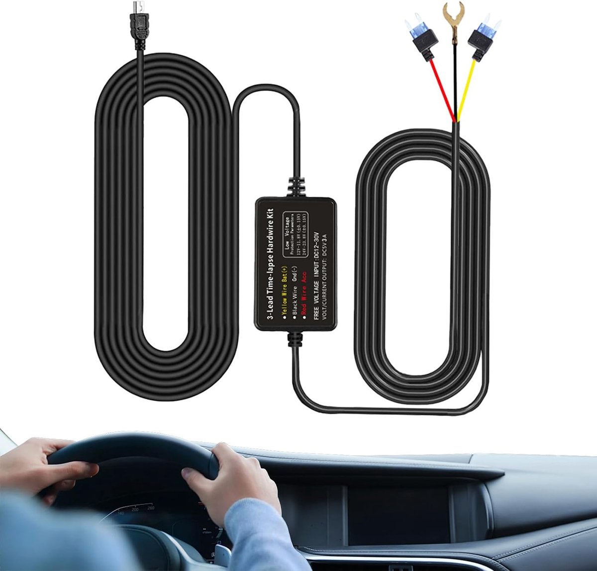 Dashboard Camera Bedrading - Oplaadkabel Kit - Continue Stroomvoorziening - Universele Compatibiliteit - 3.5 Meter - Zwart