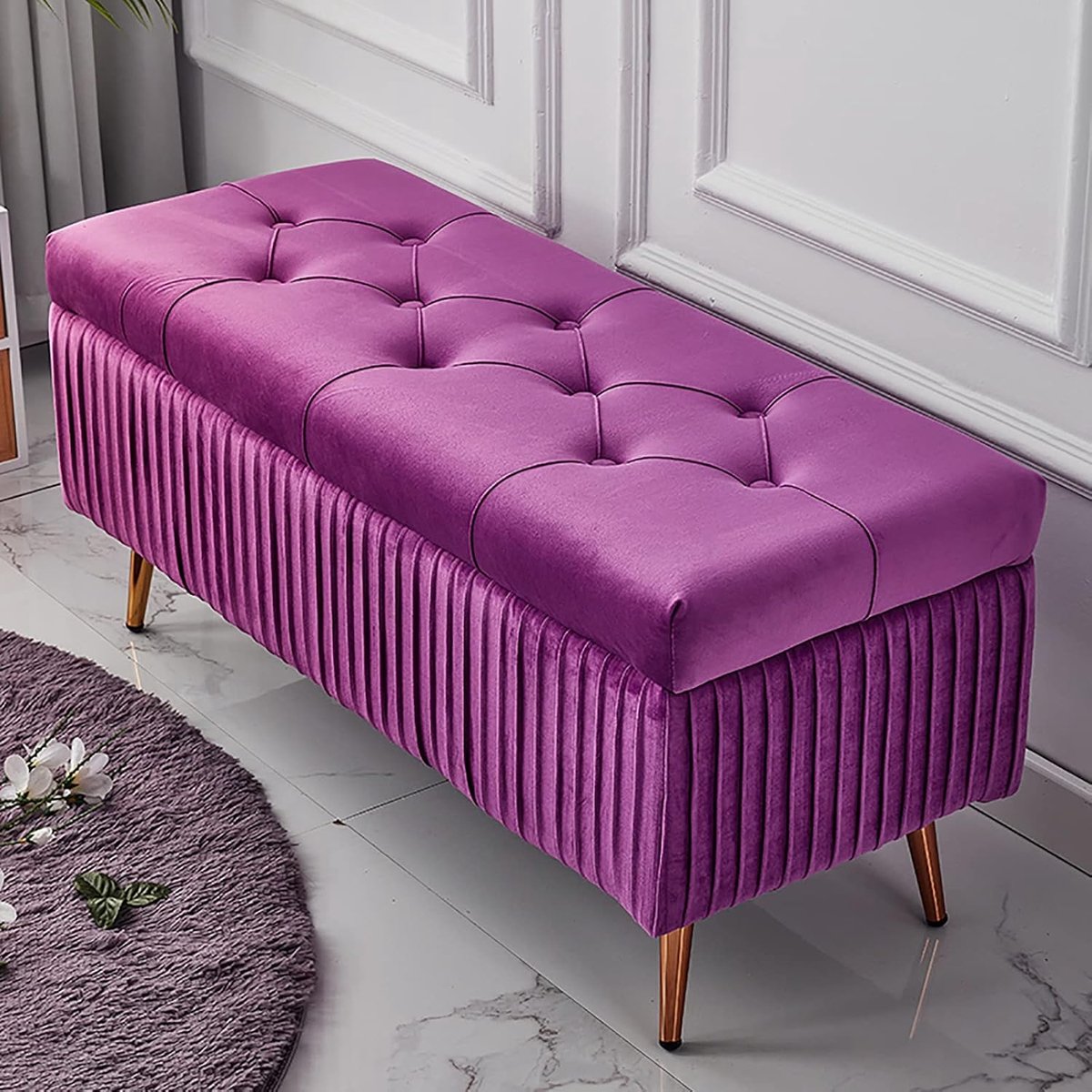 Opberg Poef - Zetel Kruk - Ruimte Besparen - Zachte Fluwelen Bekleding - 80 cm - Paars