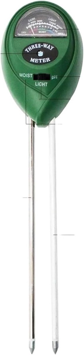 Bodemtester 3-in-1 - pH-meter grondmeter - Plantenverzorging tuin - Meet pH vocht licht - 18 cm sonde - Groen