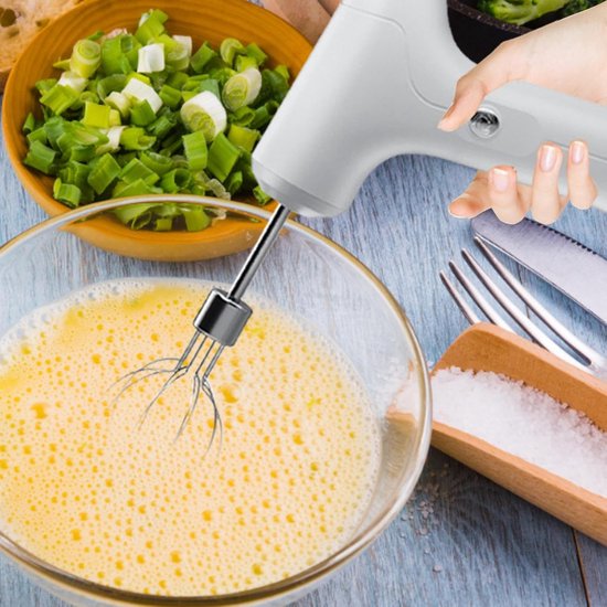 Elektrische Handmixer - Keukenmixer Garde - Beslag Maken - Draadloos Oplaadbaar - 2 Gardes - Wit — afbeelding 5