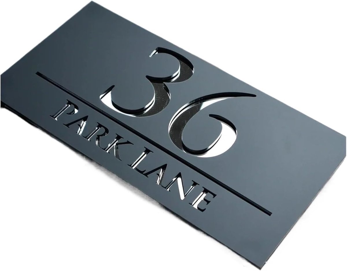 Acryl Huisnummer - Adresbord Deur - Huis Herkenning - Drijvend 3D Effect - 25cm Breed - Zwart Zilver