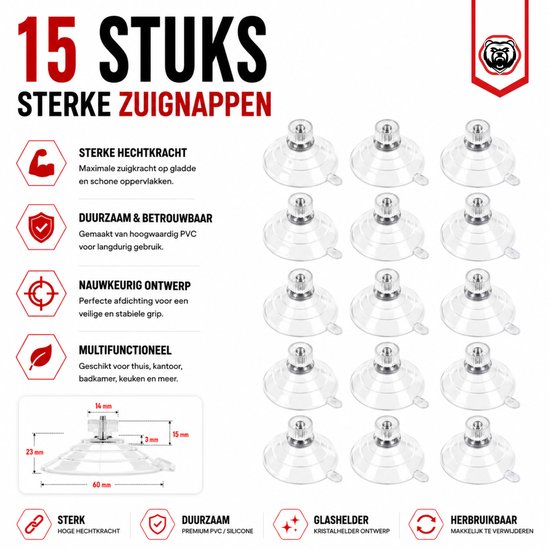 Brute Strength Zuignappen met schroefdraad - Voor raamfolie