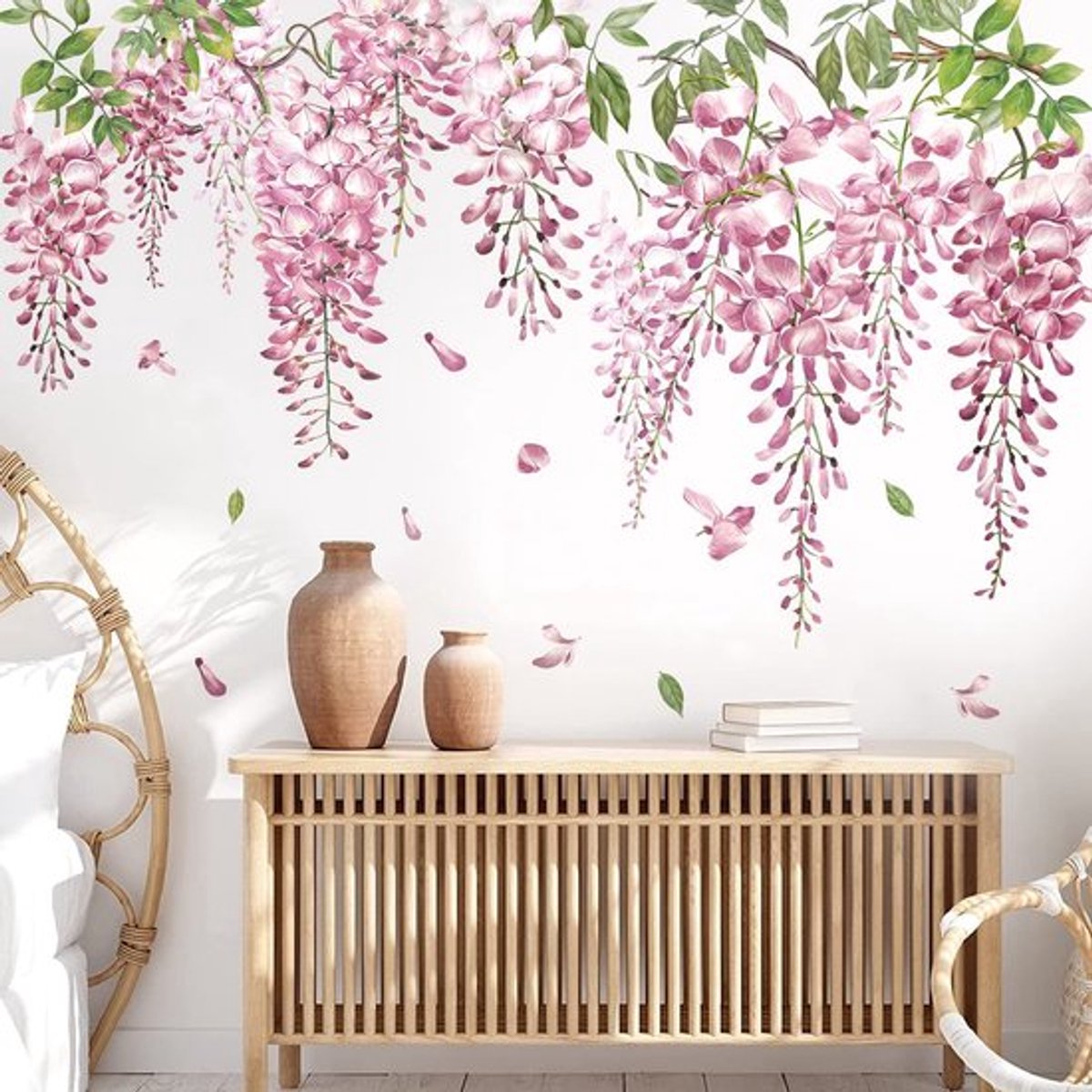 MTTProducts - Wandstickers - Muurdecoratie - Waterdicht - Roze Bloemen - Geschikt