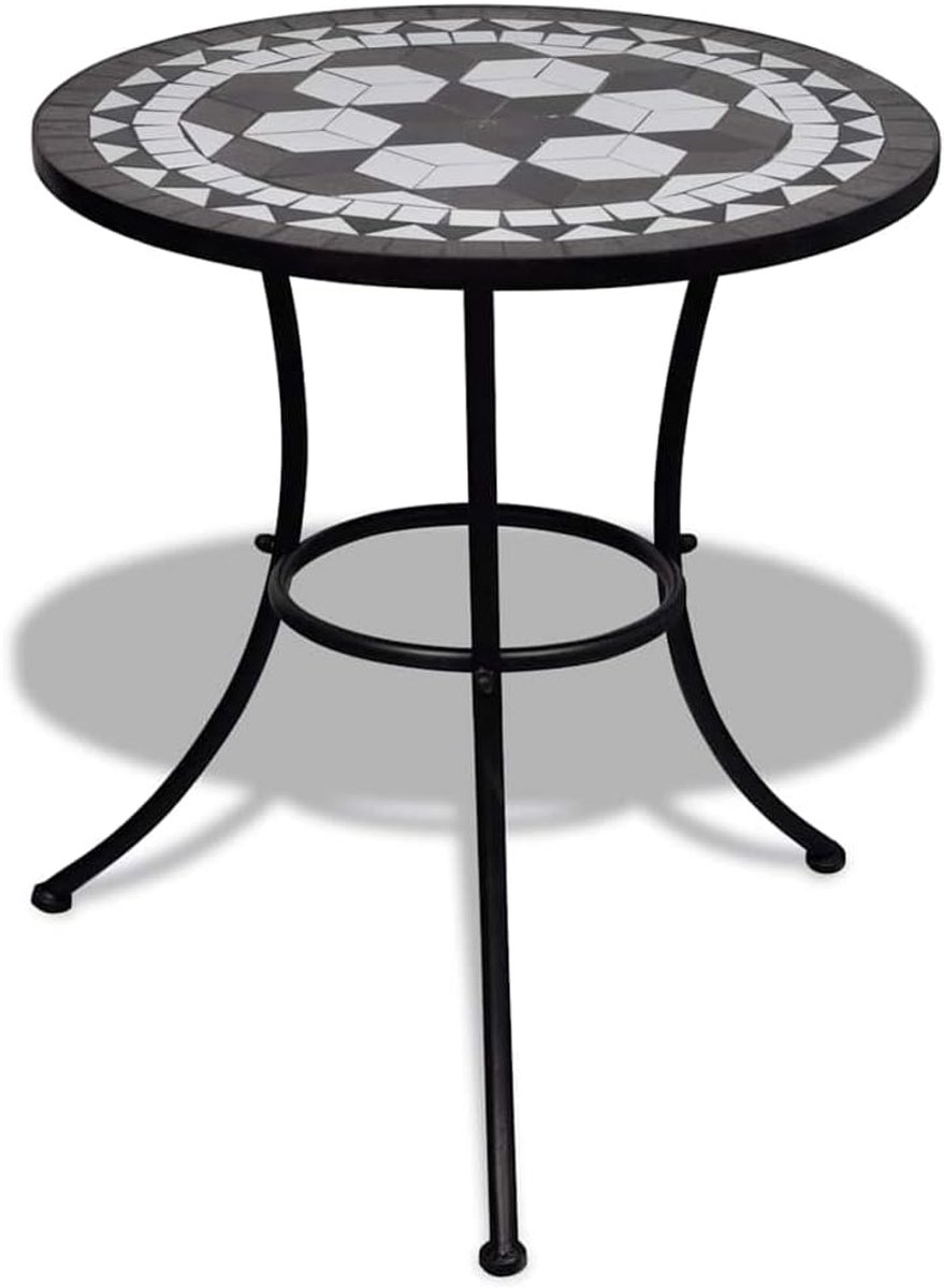 Mozaïektafel bijzettafel - Tuin tafel - Buiten Zitten - Keramisch blad - 60 x 70 cm - Zwart-wit