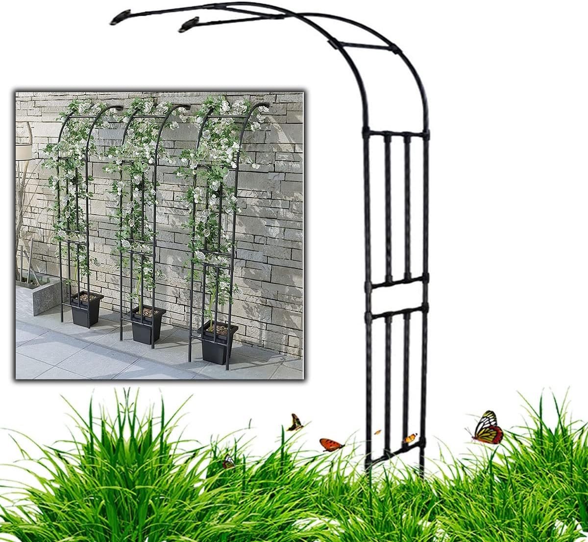 Rozenboog Trellis - Tuinboog Wandboog - Klimplanten Ondersteunen - Stevig Metaal Ontwerp - 180x240cm - Zwart