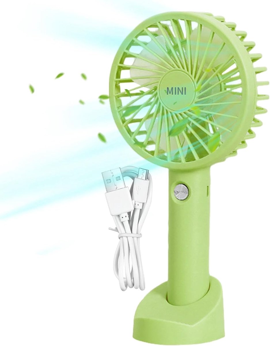 Draagbare handventilator - Persoonlijke ventilator - Buiten verkoeling - Met stabiele voet - 23 x 11 cm - Groen