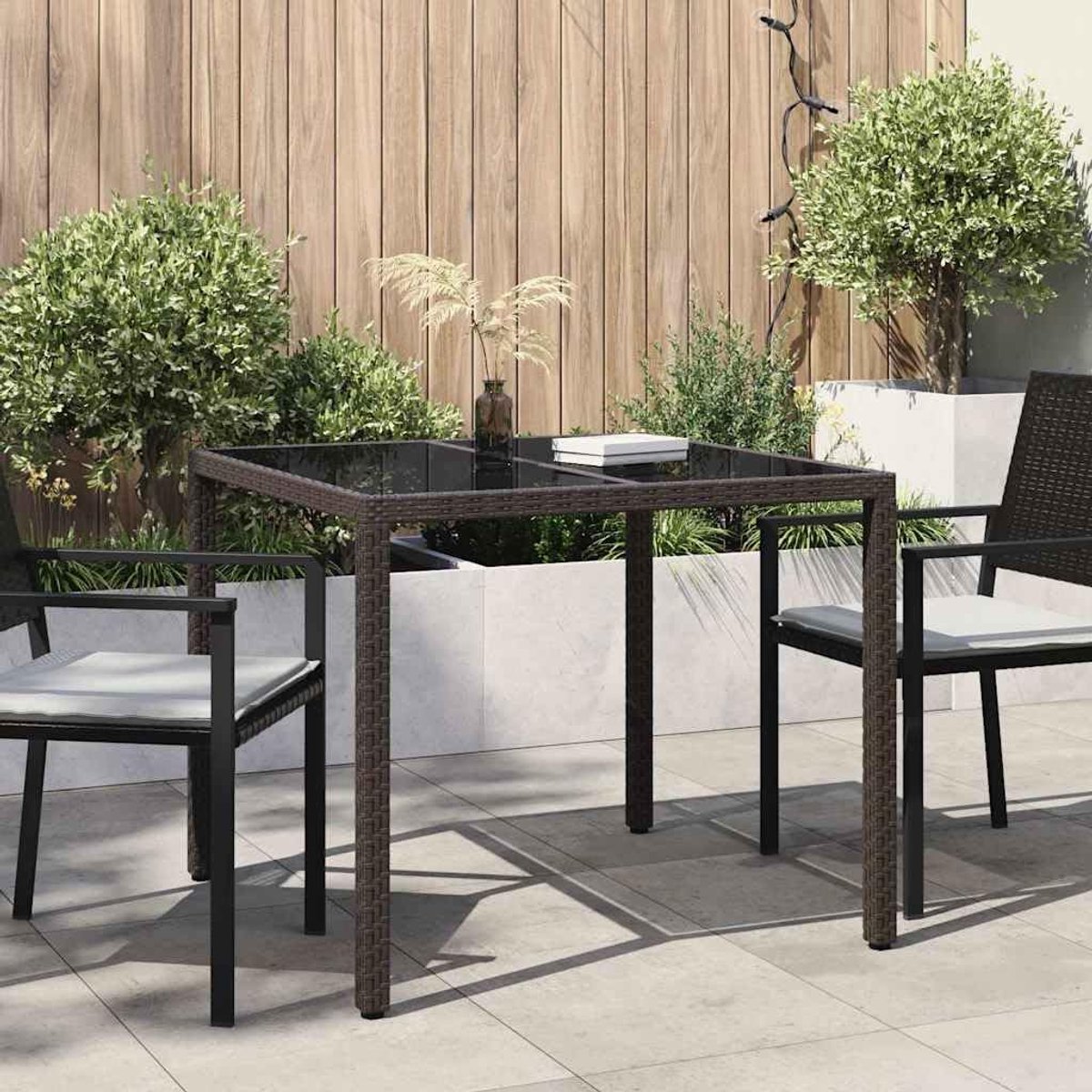 Tuintafel - Buitentafel Terrastafel - Buiten Eten - Polyrotan Frame - 90x90x75 cm - Bruin Zwart